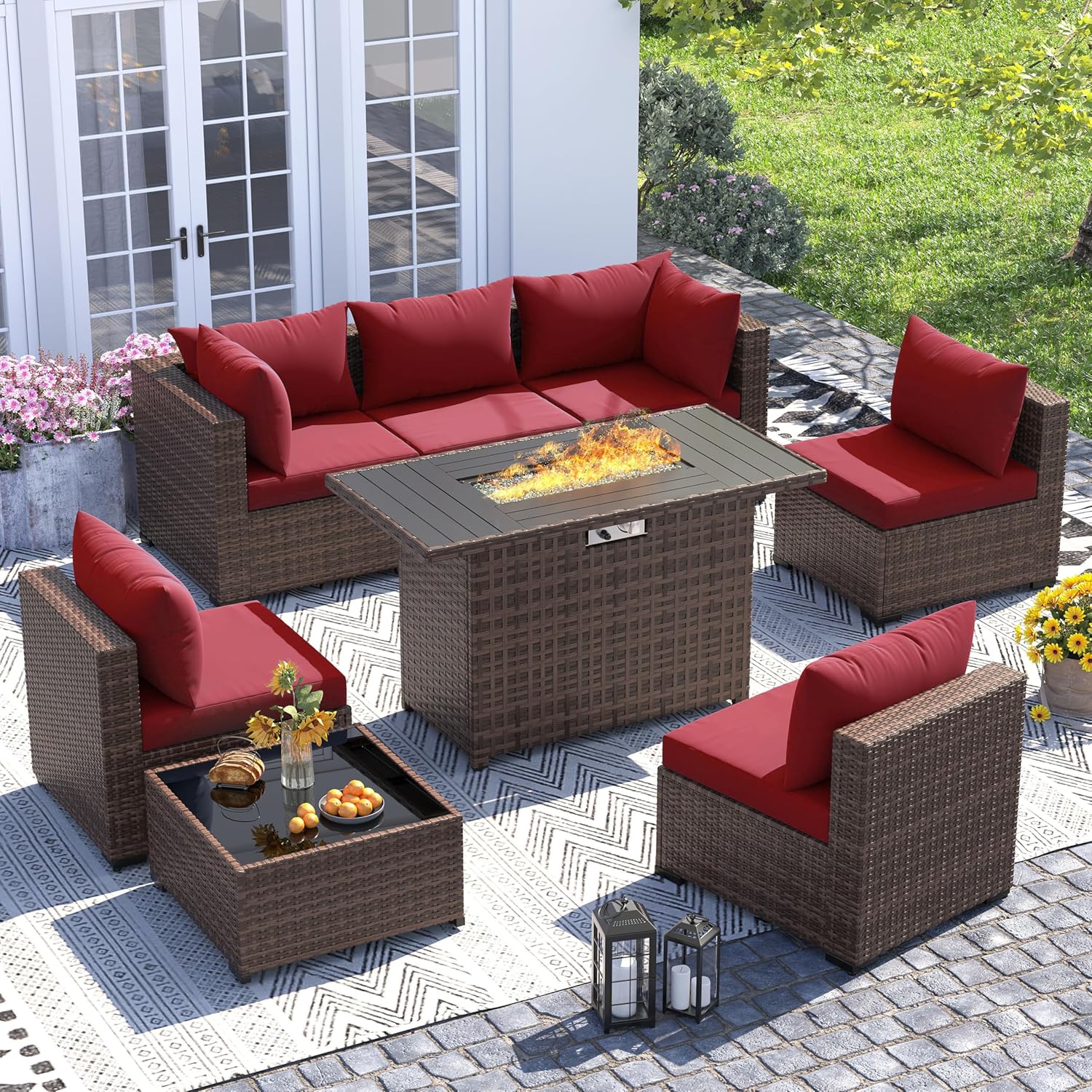 8pc All-Weather Wicker Section - Outdoor Furniture With Fire Pit Table ulasan dan harga