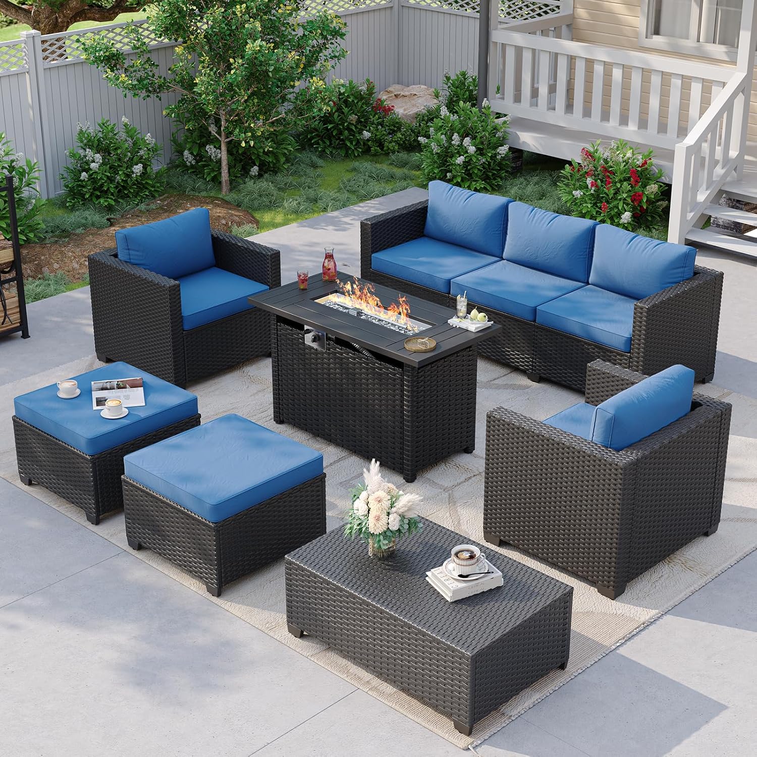 Navy Blue Outdoor Sectional So - Outdoor Furniture With Fire Pit Table ulasan dan harga