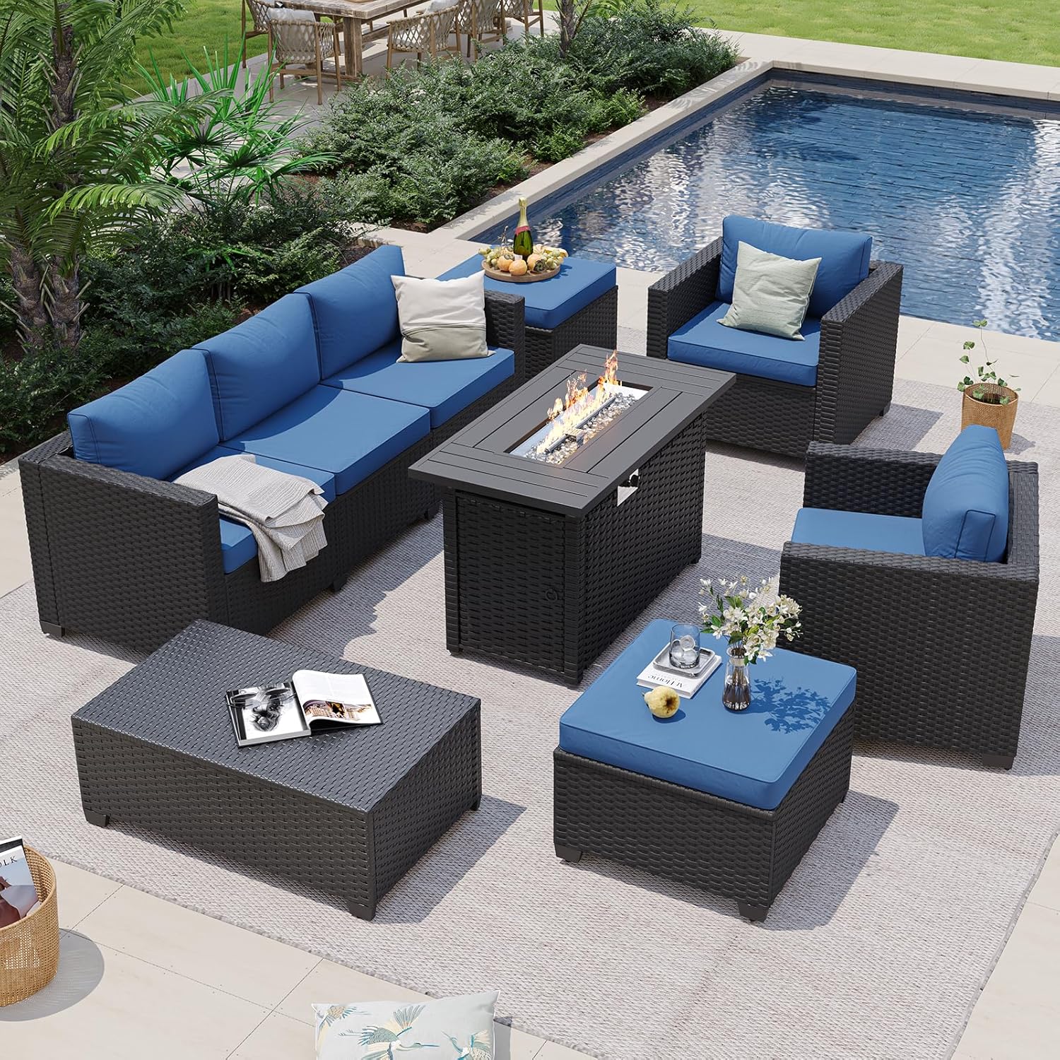 Navy Blue Outdoor Sectional So - Outdoor Furniture With Fire Pit Table ulasan dan harga