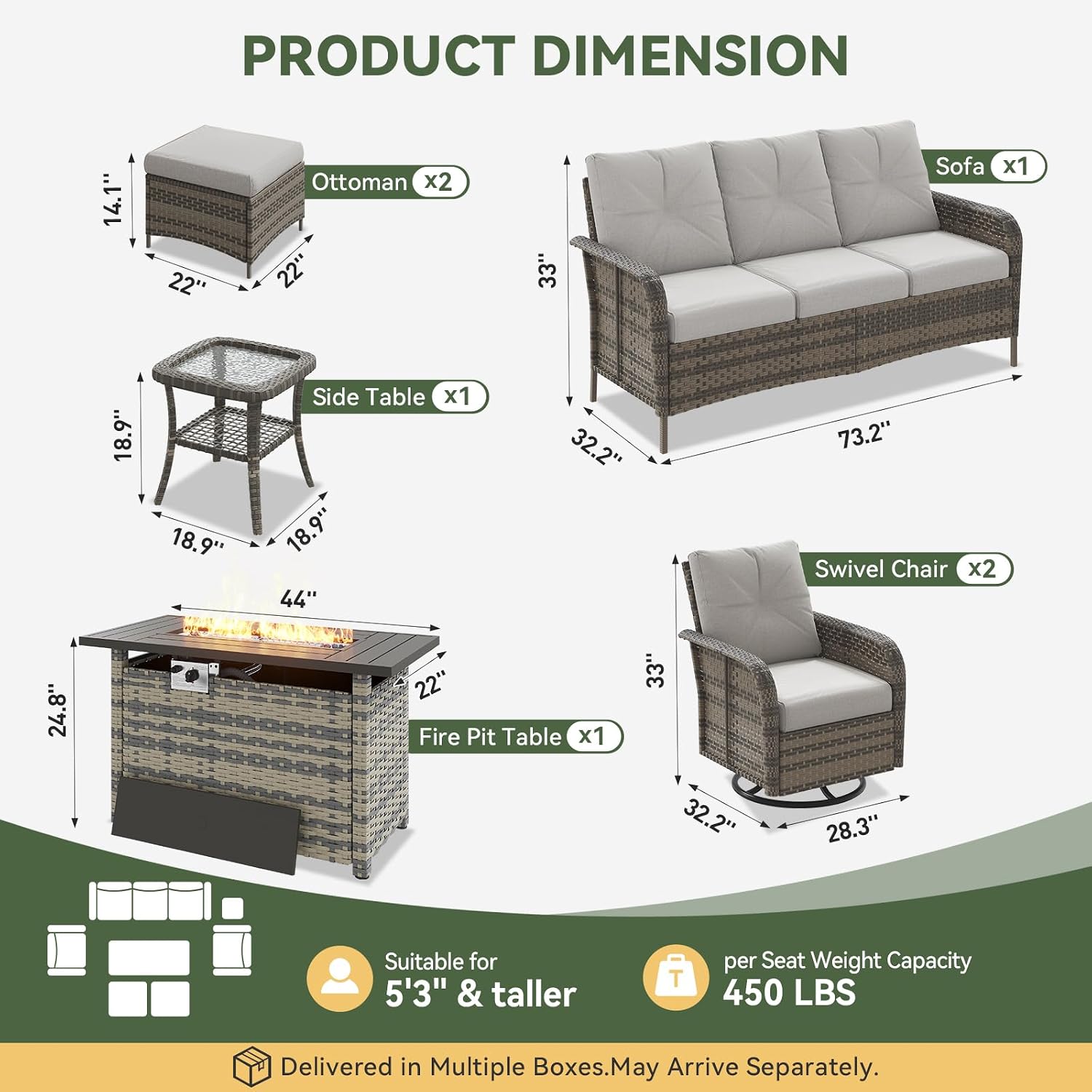 7-Piece Wicker Patio Set with  - Outdoor Furniture With Fire Pit Table ulasan dan harga